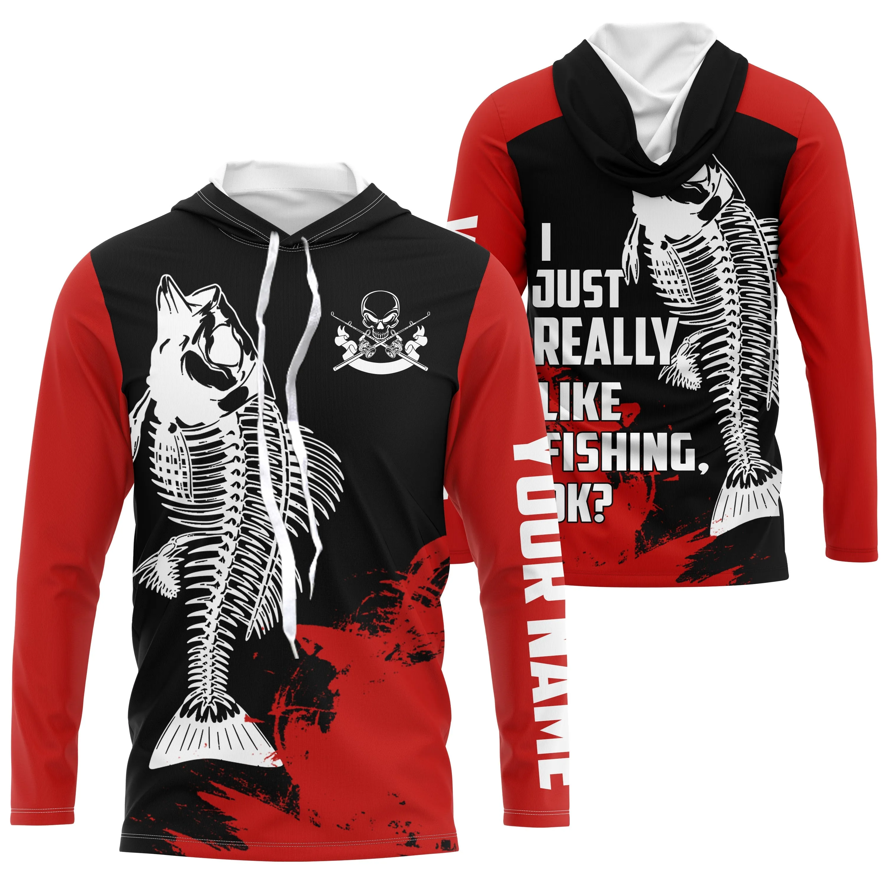 Fish Skeleton Long Sleeve Fishing Shirt for Men, Fish Reaper Performance Clothing TTS0141