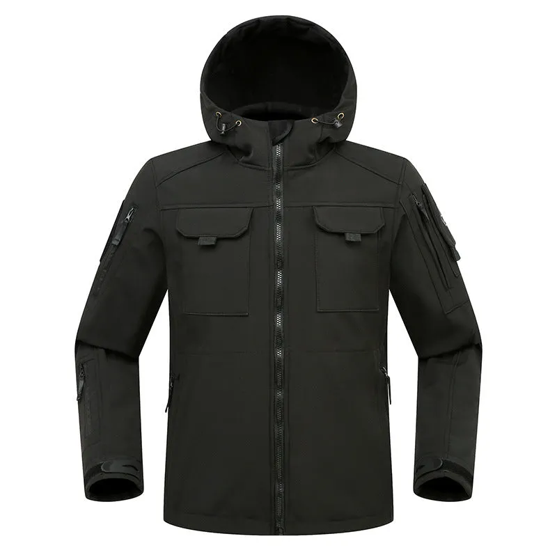 FLEECE MULTI-POCKET HOODED WINDPROOF HARDSHELL JACKET