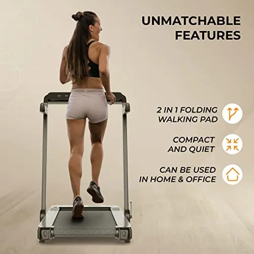 Flexnest 2-in-1 Smart Foldable Treadmill-2 Displays, Bluetooth Speaker, Installation-Free, App/Remote Control & Free-Classes and Virtual Walks for Home, Office Walking and Running Pad Flexpad (Black)
