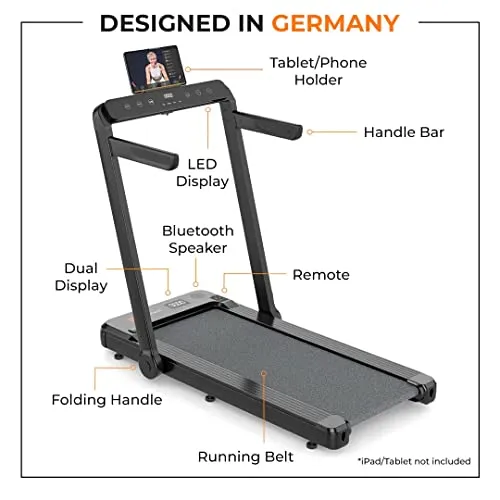 Flexnest 2-in-1 Smart Foldable Treadmill-2 Displays, Bluetooth Speaker, Installation-Free, App/Remote Control & Free-Classes and Virtual Walks for Home, Office Walking and Running Pad Flexpad (Black)
