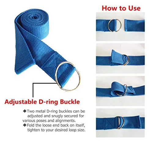 Footmate Yoga Strap with Adjustable D-Ring Buckle, Yoga Props - for Safe & Perfect Yoga Posture, Durable Polyester cotton Yoga Belt for Mens and Womens – 2 Pair (Length : 8 feet, width: 1.5 inch)