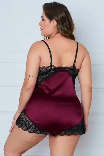 FUCHSIA SATIN /LACE CHEMISE