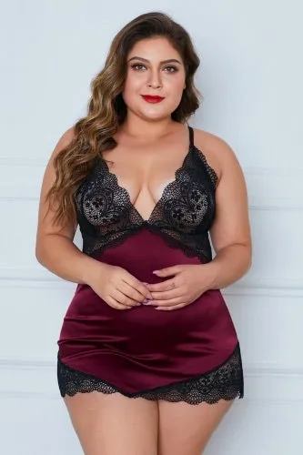 FUCHSIA SATIN /LACE CHEMISE