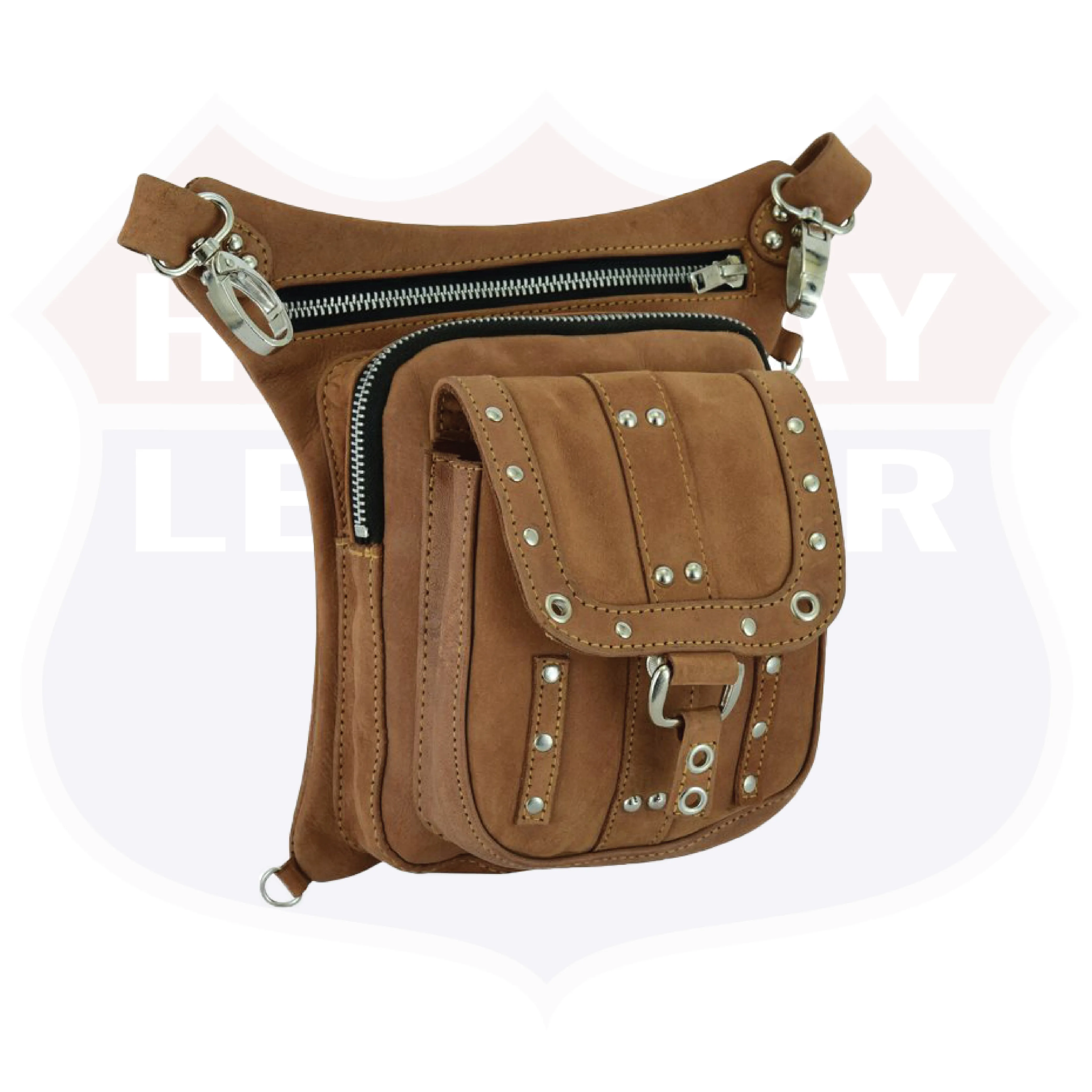HL80197TAN LEATHER Thigh Drop Leg Bag Gun Holster Bag Waist Bag Fanny Pack Messenger Bag