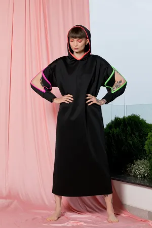 Hooded Festival Dress, Black Maxi Dress, Futuristic Clothing, Avant Garde Dress, Pocket Dress, Loose Long Dress, Gothic Dress, Rave Dress
