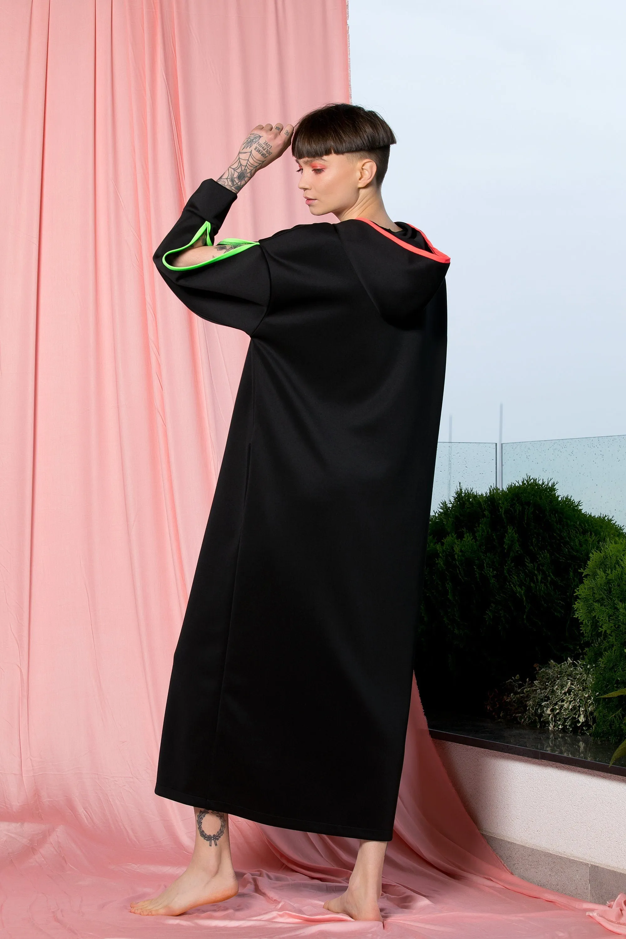 Hooded Festival Dress, Black Maxi Dress, Futuristic Clothing, Avant Garde Dress, Pocket Dress, Loose Long Dress, Gothic Dress, Rave Dress