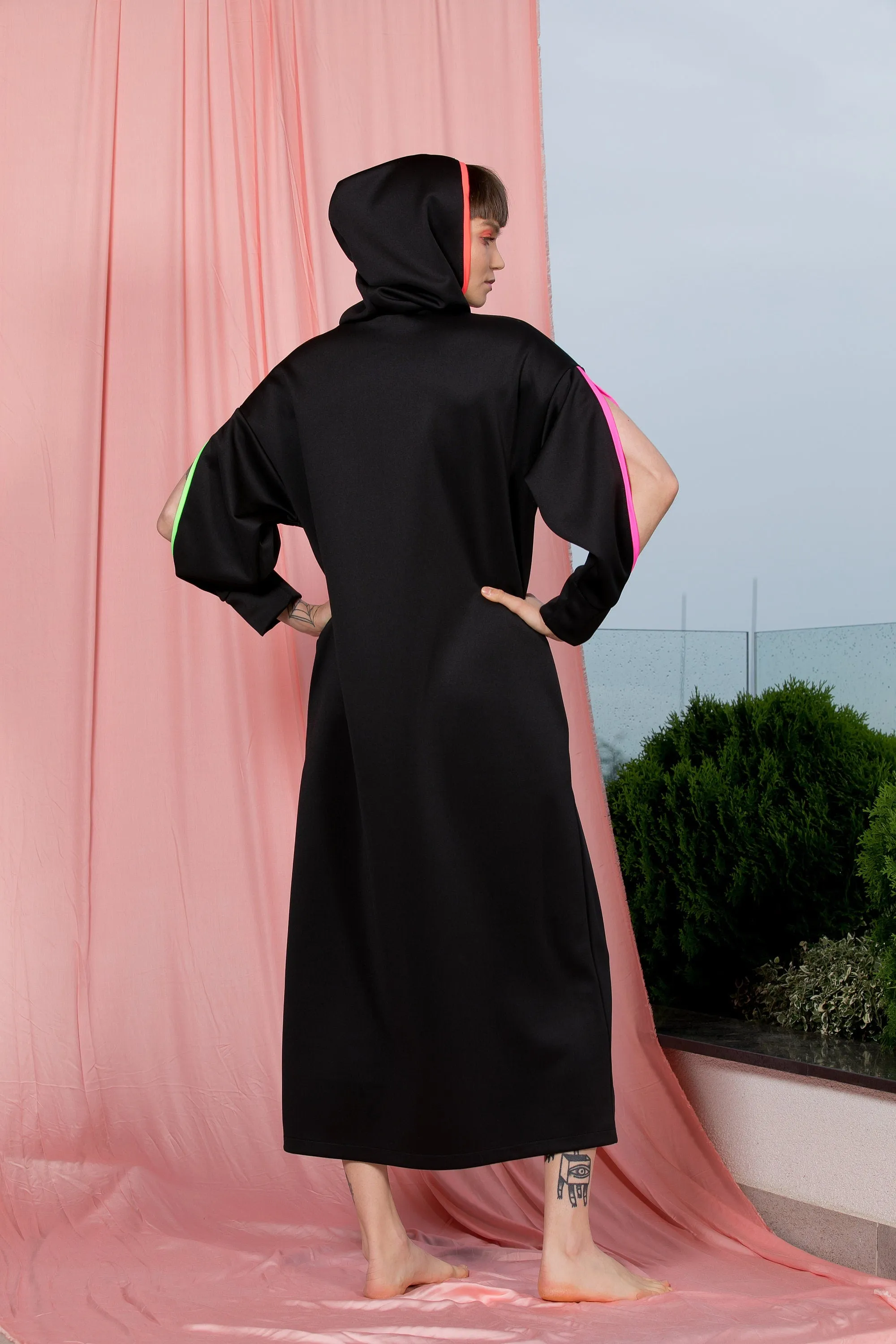 Hooded Festival Dress, Black Maxi Dress, Futuristic Clothing, Avant Garde Dress, Pocket Dress, Loose Long Dress, Gothic Dress, Rave Dress
