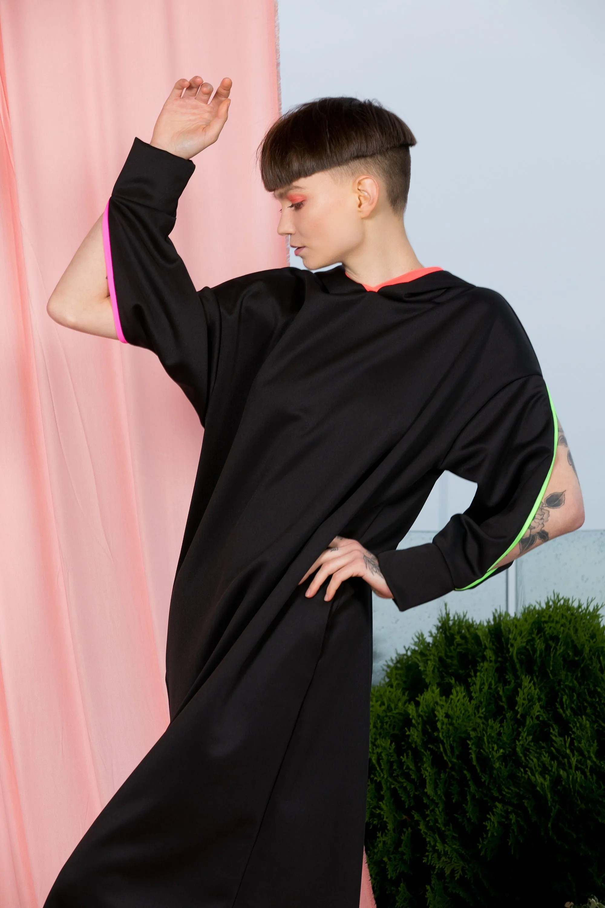 Hooded Festival Dress, Black Maxi Dress, Futuristic Clothing, Avant Garde Dress, Pocket Dress, Loose Long Dress, Gothic Dress, Rave Dress