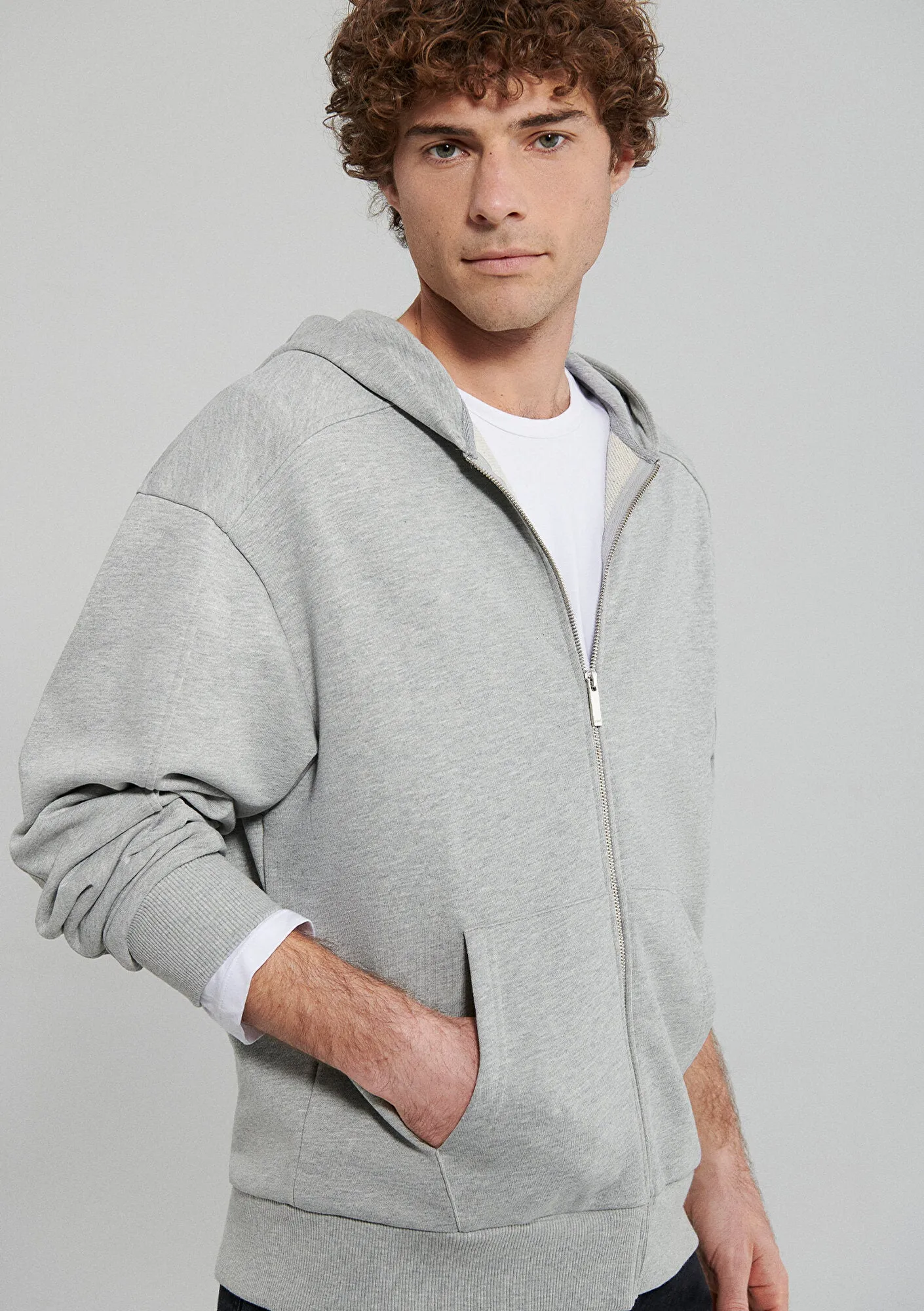 Hooded Grey Basic Zip Up Sweatshirt