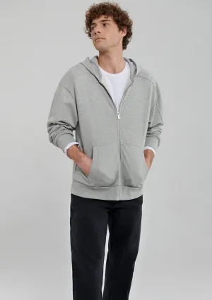 Hooded Grey Basic Zip Up Sweatshirt