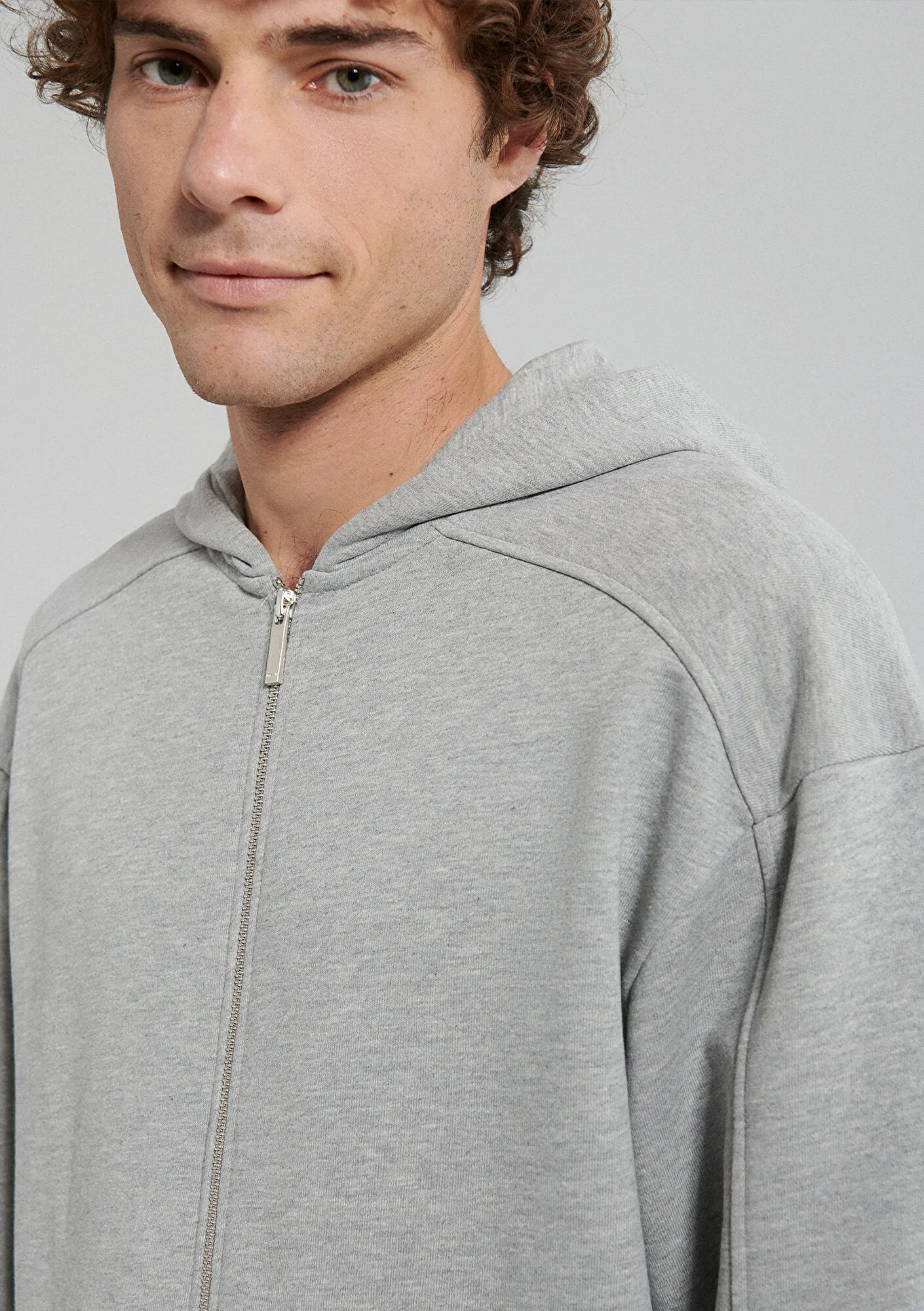 Hooded Grey Basic Zip Up Sweatshirt