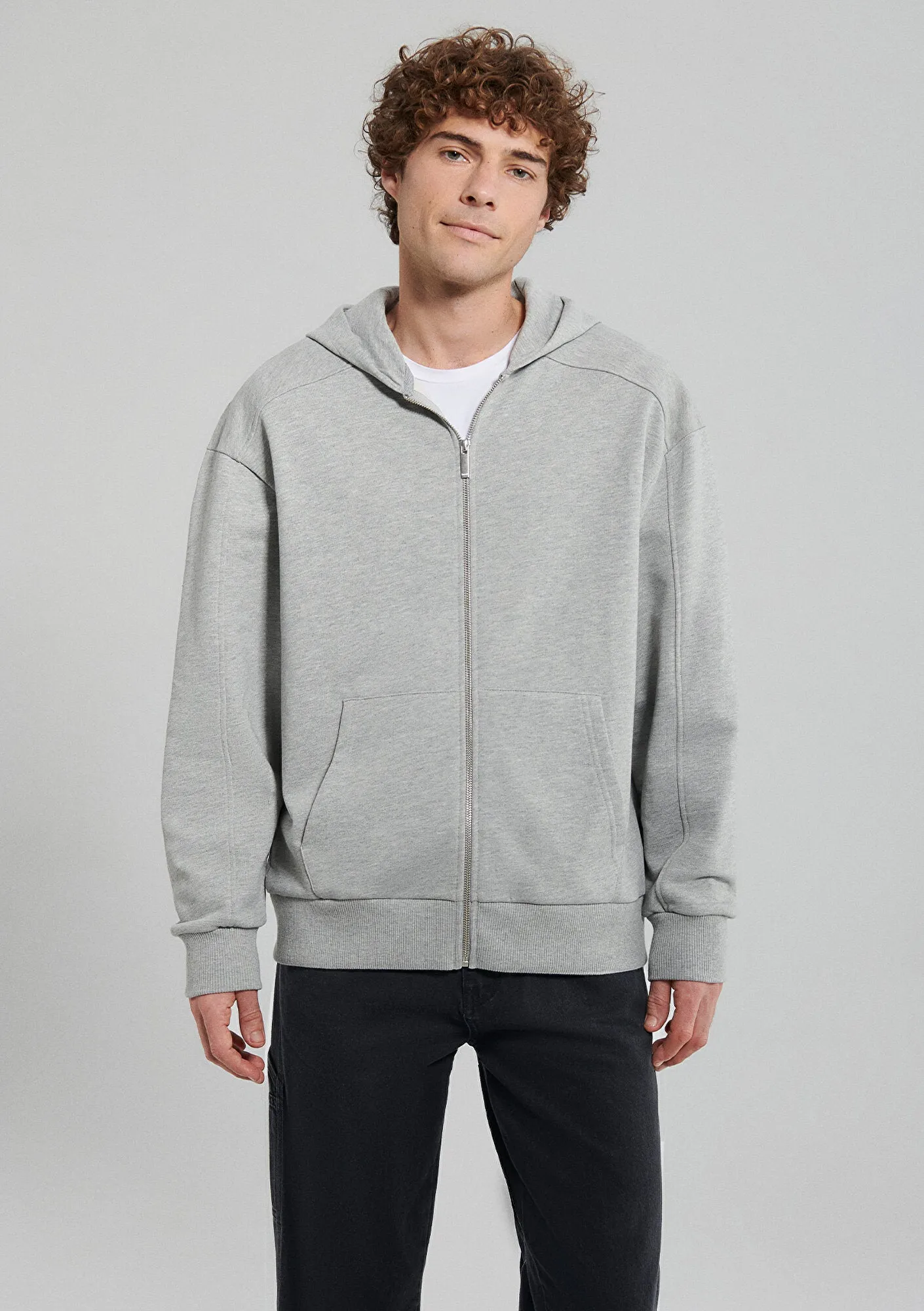 Hooded Grey Basic Zip Up Sweatshirt