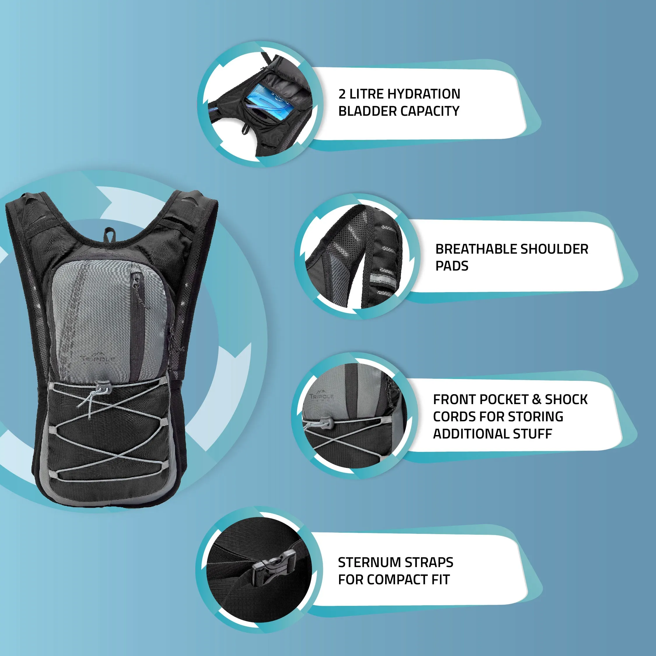 Hydration Backpack with 2L Hydration Bladder for Cycling and Trail Running | Black