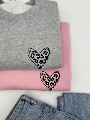 Leopard Print Heart Sweatshirt available in Grey, Lilac, Baby Pink, Baby Blue, Nude, Black and Navy