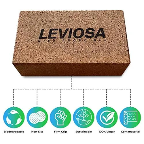 LEVIOSA Cork Yoga Block, 9 x 5 x 3 Inch , Brown