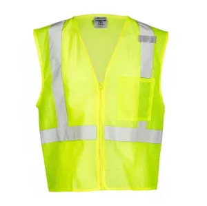 Lime Green Zipped Reflective Safety Vest With Pocket