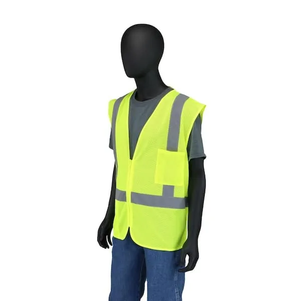 Lime Green Zipped Reflective Safety Vest With Pocket