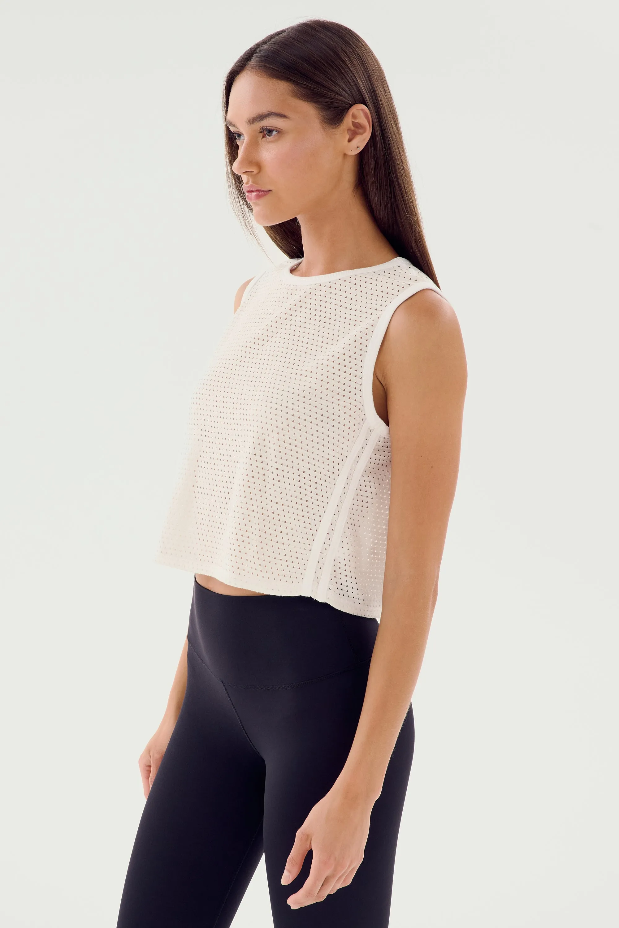 Logan Mesh Tank With Stripe - White