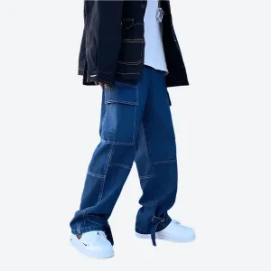 Loose-Fit Multi-Pocket Cargo Denim Pants