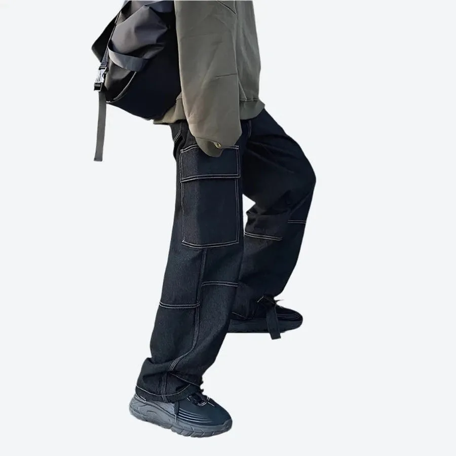 Loose-Fit Multi-Pocket Cargo Denim Pants