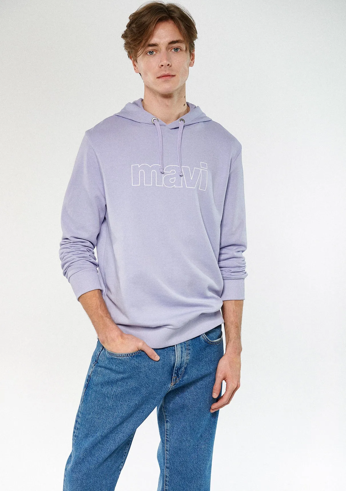 Mavi Logo Printed Hooded Purple Sweatshirt