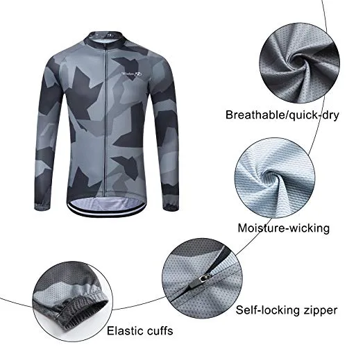 Men's Cycling Jersey Set Long Sleeve MTB Road Bike Clothing with 3D Padded Shorts Breatbale/Quick-Dry Riding Outfit Camo/Black
