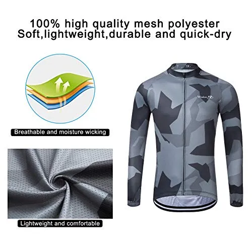 Men's Cycling Jersey Set Long Sleeve MTB Road Bike Clothing with 3D Padded Shorts Breatbale/Quick-Dry Riding Outfit Camo/Black