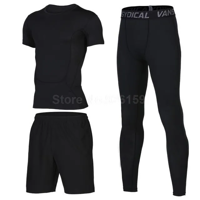 Mens Sports Suits Basketball Jersey For Men 3pcs Compression Running Suits Gym Fitness
