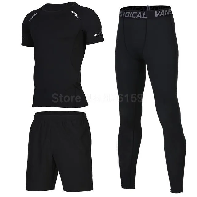 Mens Sports Suits Basketball Jersey For Men 3pcs Compression Running Suits Gym Fitness