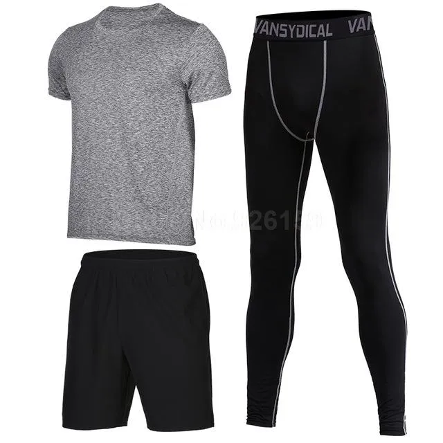 Mens Sports Suits Basketball Jersey For Men 3pcs Compression Running Suits Gym Fitness