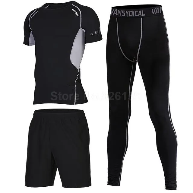 Mens Sports Suits Basketball Jersey For Men 3pcs Compression Running Suits Gym Fitness