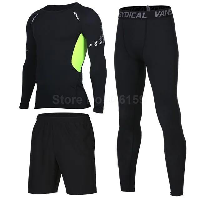 Mens Sports Suits Basketball Jersey For Men 3pcs Compression Running Suits Gym Fitness