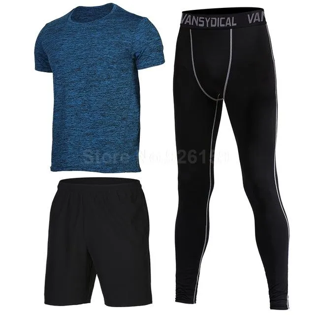 Mens Sports Suits Basketball Jersey For Men 3pcs Compression Running Suits Gym Fitness