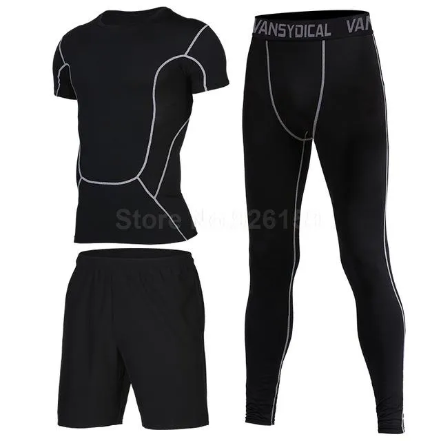 Mens Sports Suits Basketball Jersey For Men 3pcs Compression Running Suits Gym Fitness
