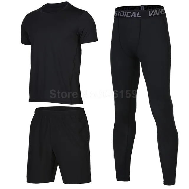 Mens Sports Suits Basketball Jersey For Men 3pcs Compression Running Suits Gym Fitness