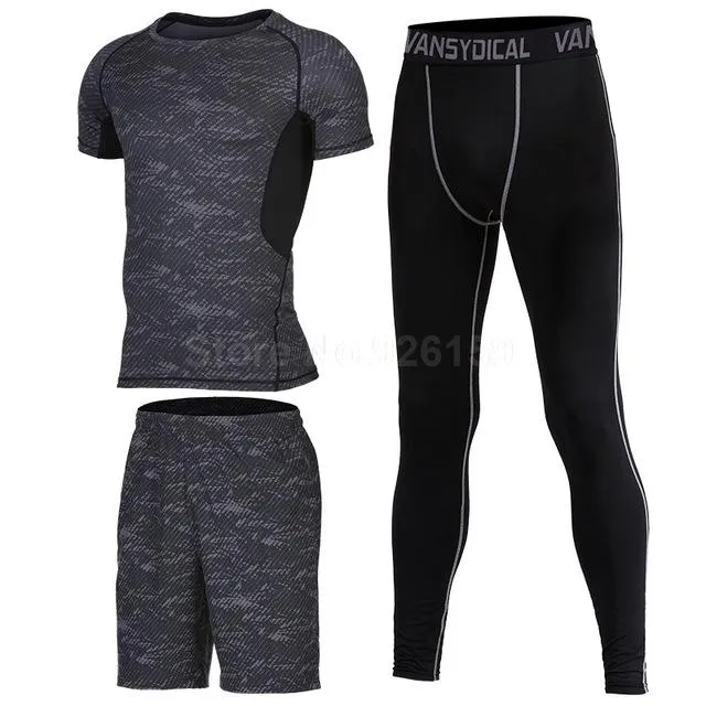 Mens Sports Suits Basketball Jersey For Men 3pcs Compression Running Suits Gym Fitness