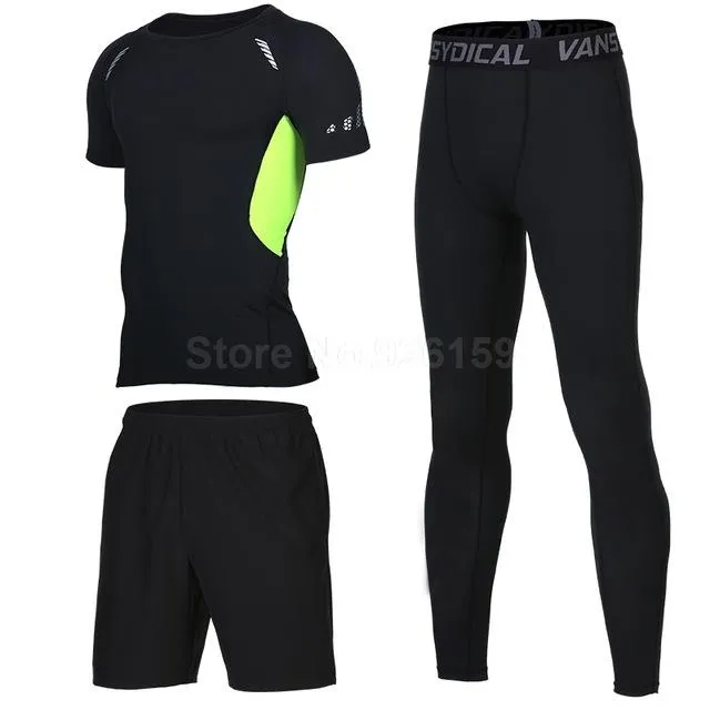 Mens Sports Suits Basketball Jersey For Men 3pcs Compression Running Suits Gym Fitness