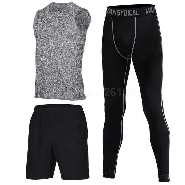 Mens Sports Suits Basketball Jersey For Men 3pcs Compression Running Suits Gym Fitness
