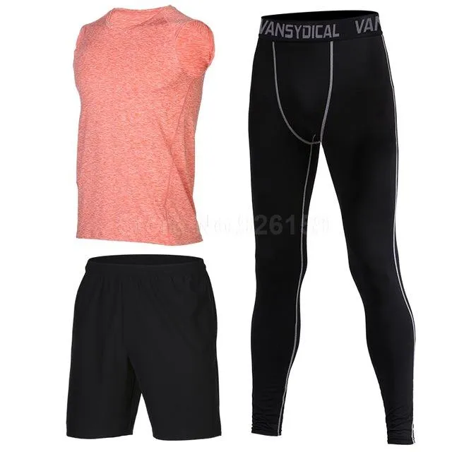 Mens Sports Suits Basketball Jersey For Men 3pcs Compression Running Suits Gym Fitness