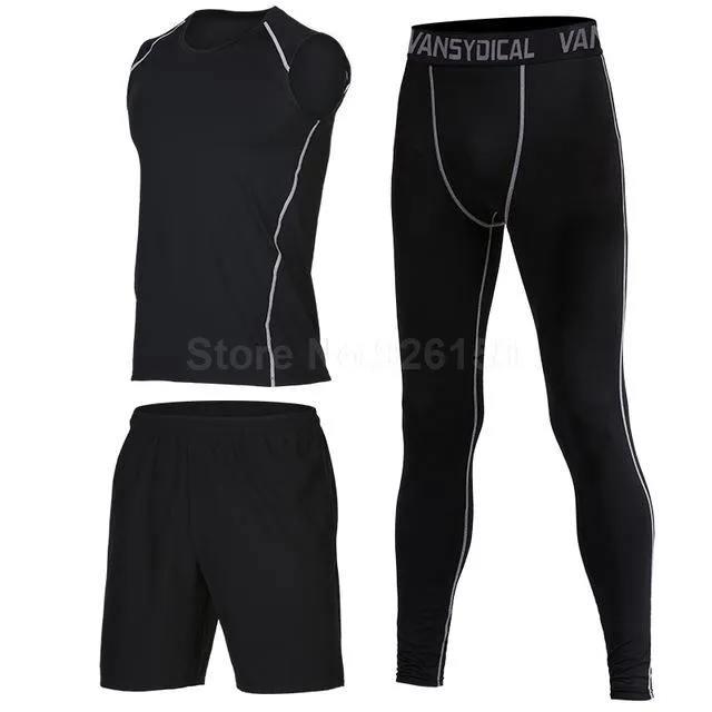 Mens Sports Suits Basketball Jersey For Men 3pcs Compression Running Suits Gym Fitness