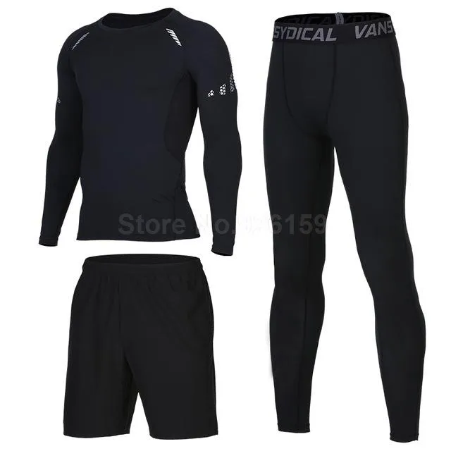 Mens Sports Suits Basketball Jersey For Men 3pcs Compression Running Suits Gym Fitness