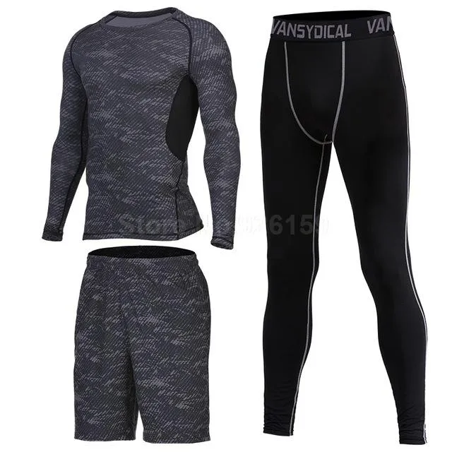 Mens Sports Suits Basketball Jersey For Men 3pcs Compression Running Suits Gym Fitness