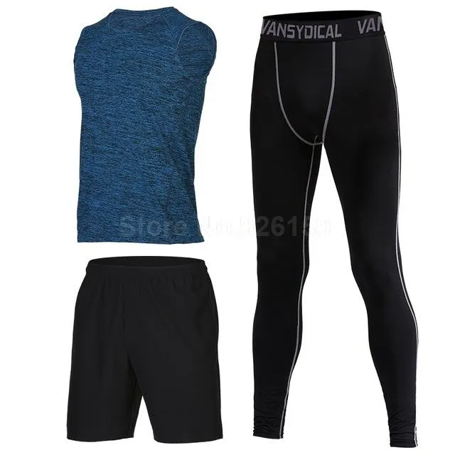 Mens Sports Suits Basketball Jersey For Men 3pcs Compression Running Suits Gym Fitness