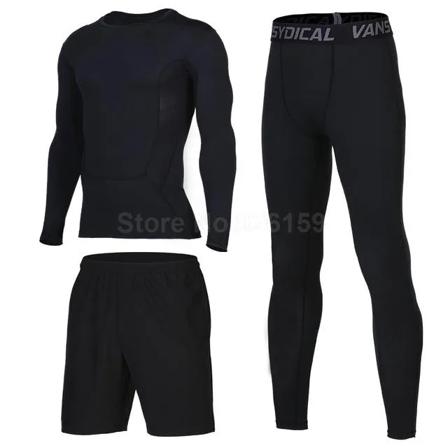 Mens Sports Suits Basketball Jersey For Men 3pcs Compression Running Suits Gym Fitness
