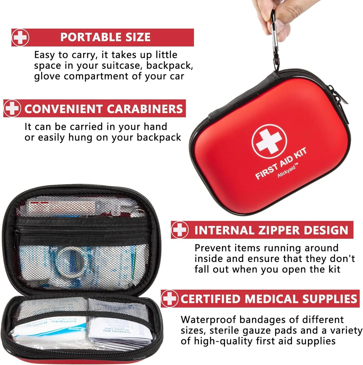 Mini First Aid Kit - 120 Piece Waterproof Hard Shell Medical Kit - Black