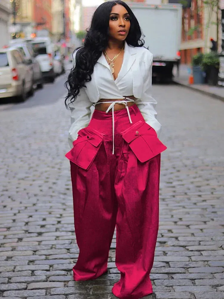 Multi-pocket Loose Straight High-waisted Oversized Y2K Trousers