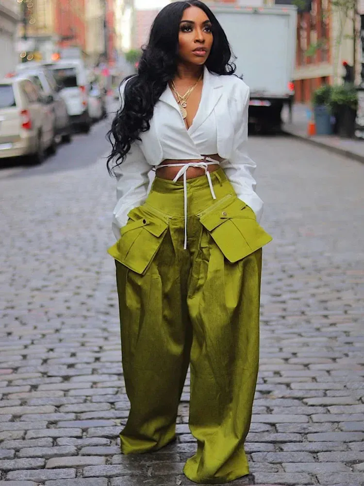Multi-pocket Loose Straight High-waisted Oversized Y2K Trousers