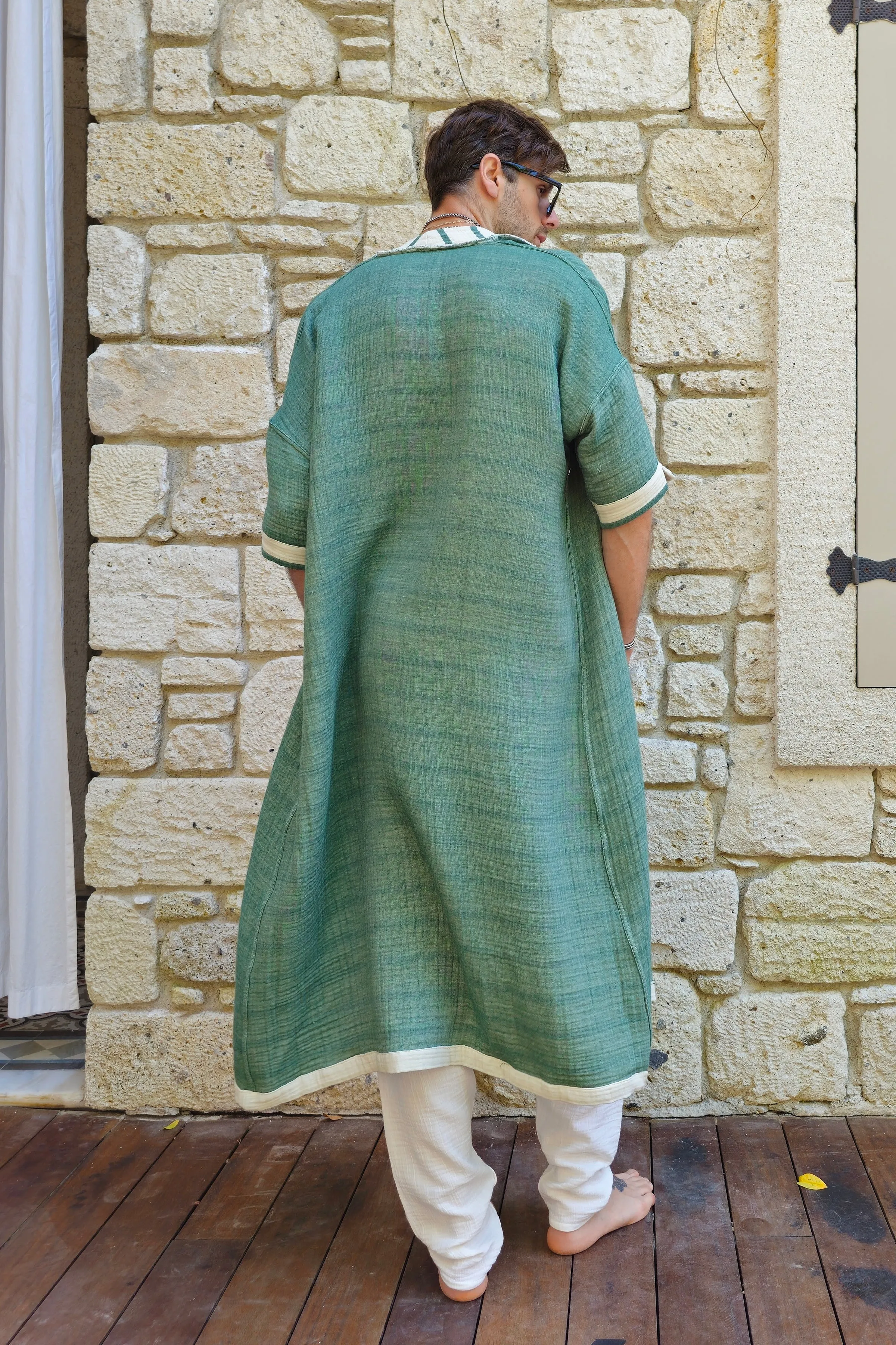 NEPTUNE Reversible Organic Cotton Kimono, Dual-Sided Wear