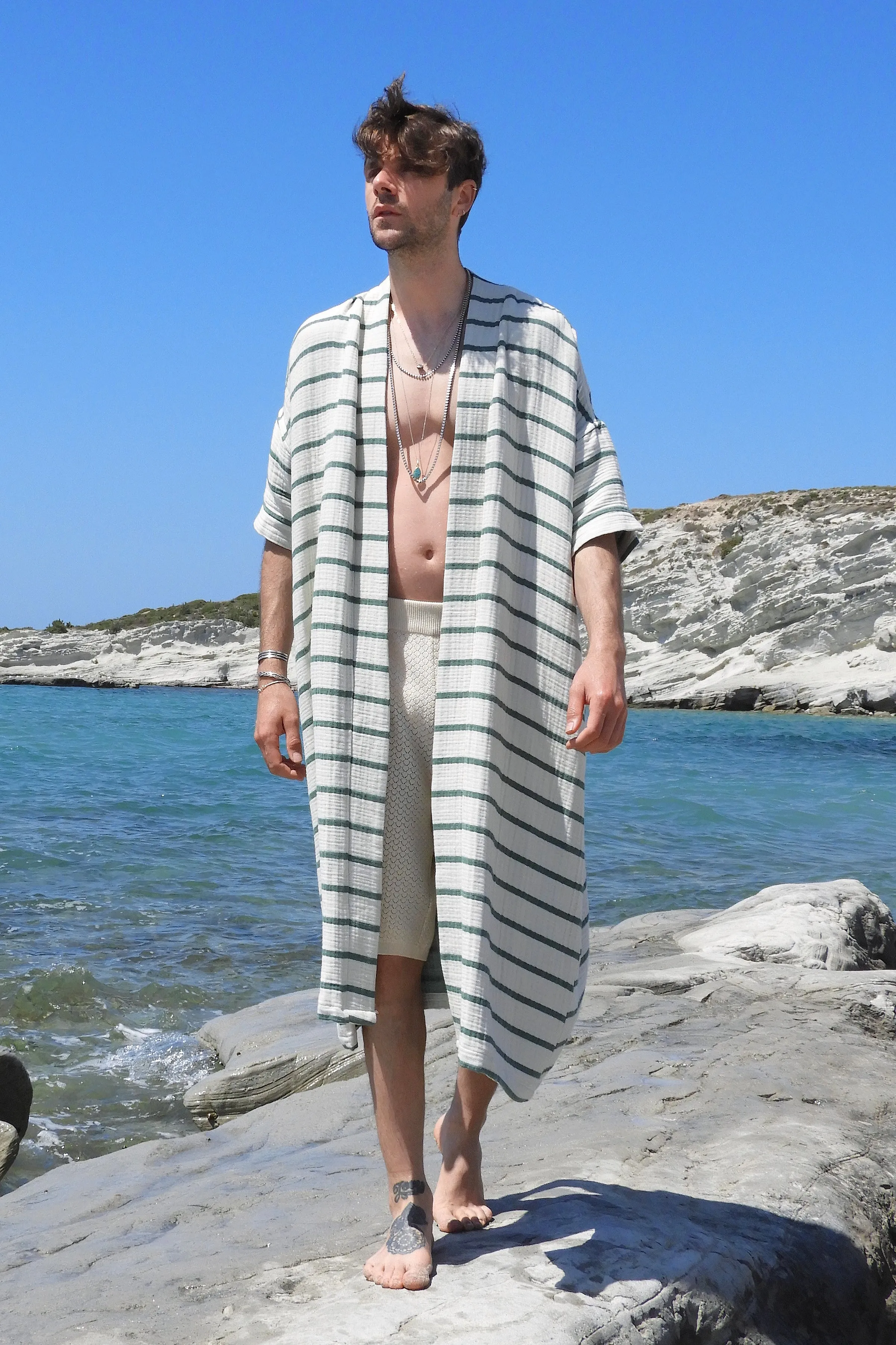 NEPTUNE Reversible Organic Cotton Kimono, Dual-Sided Wear