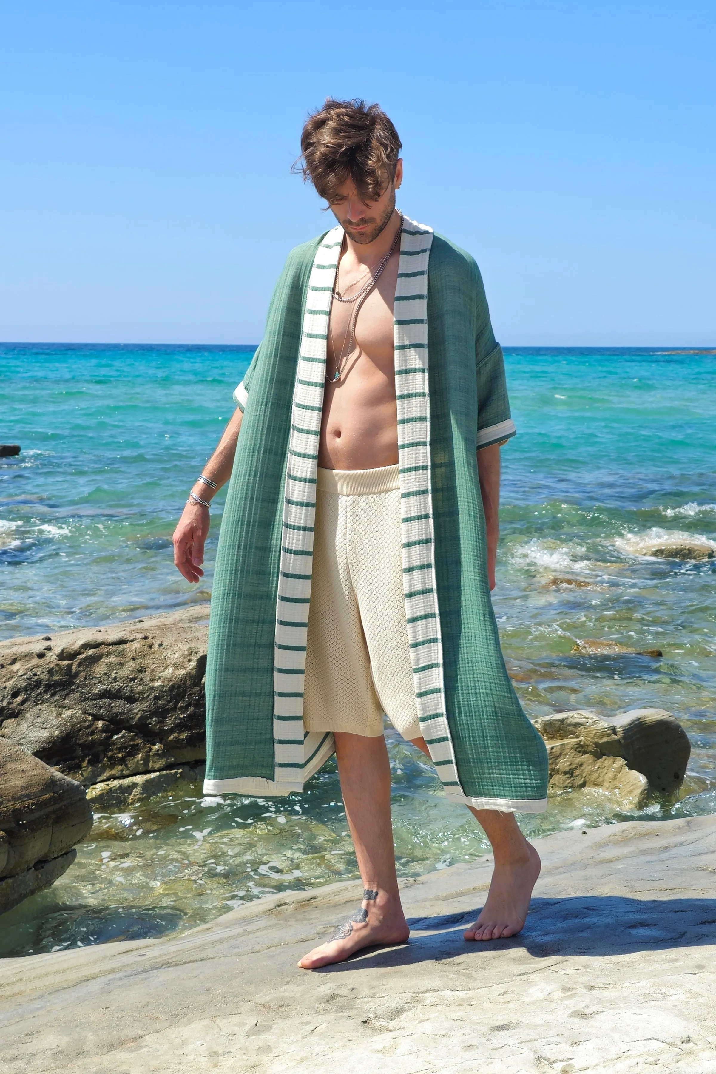 NEPTUNE Reversible Organic Cotton Kimono, Dual-Sided Wear